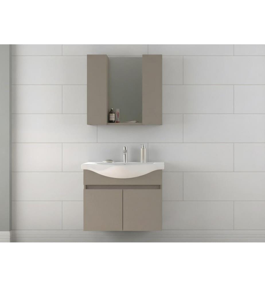 Ensemble meuble de salle de bain avec lavabo et miroir 2 pièces couleur latte panneau de particules 100 % recouvert de PVC