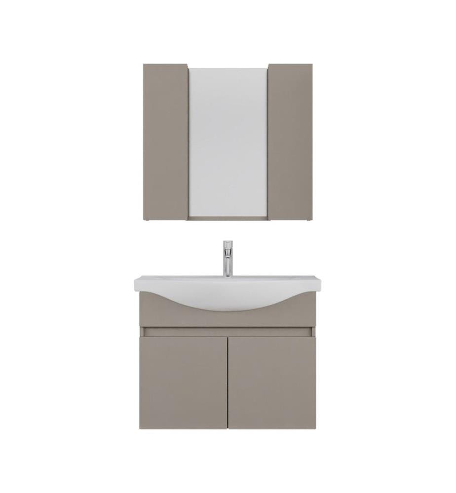 Ensemble meuble de salle de bain avec lavabo et miroir 2 pièces couleur latte panneau de particules 100 % recouvert de PVC