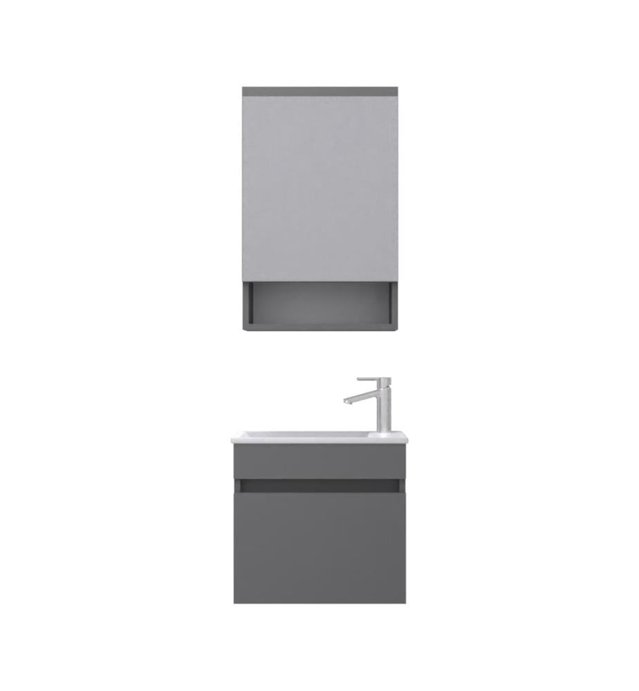 Ensemble meuble de salle de bain avec lavabo et miroir 2 pièces gris mat panneau de particules 100 % recouvert de PVC