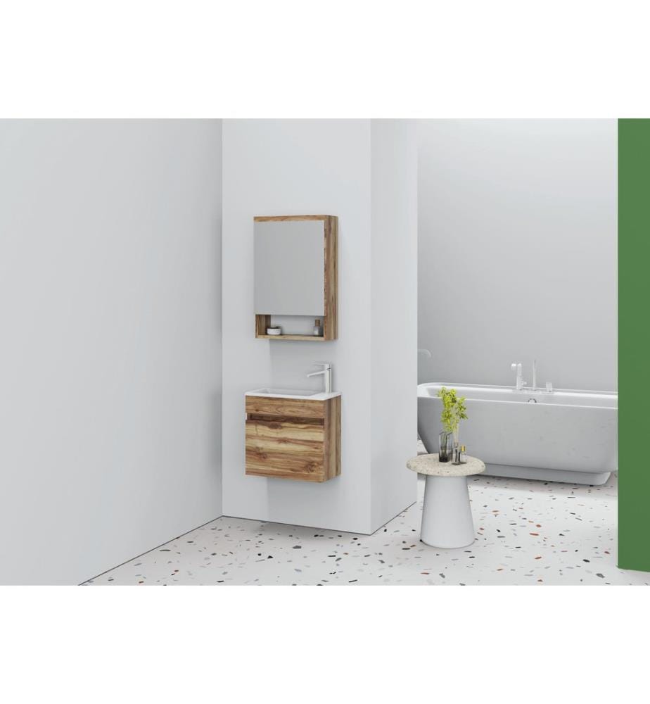 Ensemble meuble de salle de bain avec lavabo et miroir 2 pièces pin panneau de particules 100 % recouvert de PVC