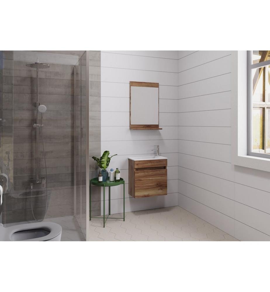 Badezimmerschrank mit Waschbecken und Spiegel 2-teilig Kiefernholz 100 % PVC-beschichtete Spanplatte