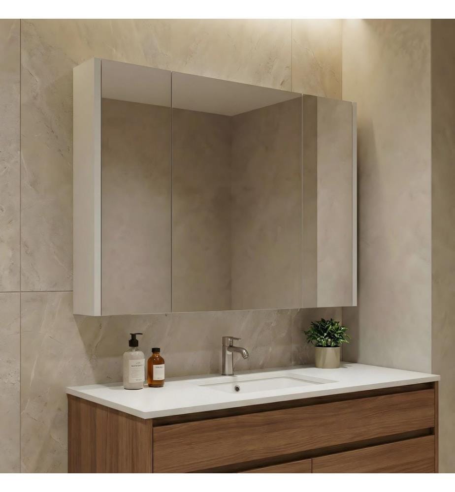 Meuble de salle de bain avec miroir coloris cachemire MDF PET 100 % brillant