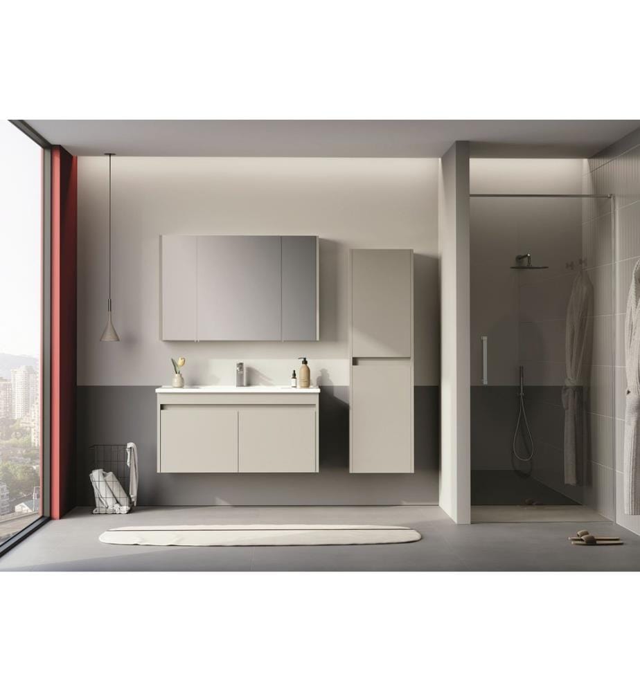 Meuble de salle de bain avec miroir coloris cachemire MDF PET 100 % brillant