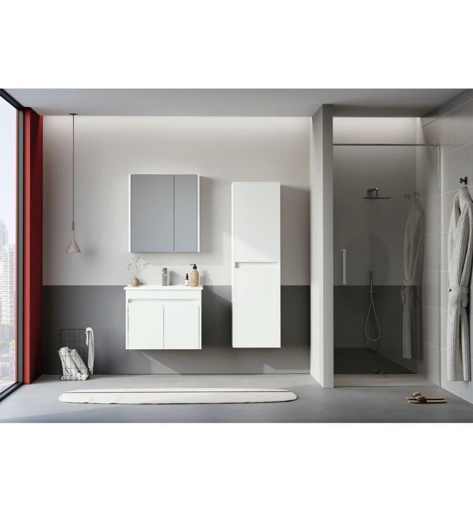 Meuble de salle de bain blanc MDF PET 100 % brillant