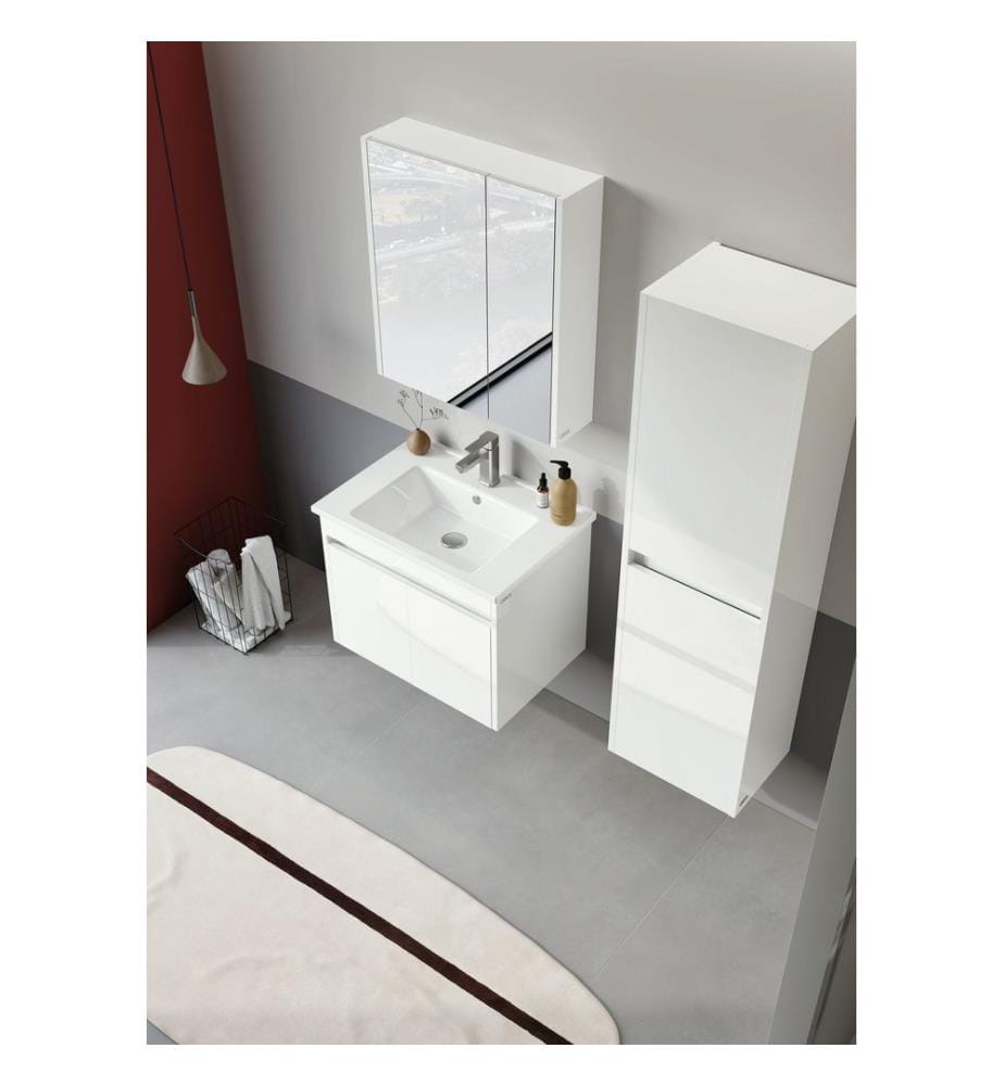 Meuble de salle de bain blanc MDF PET 100 % brillant
