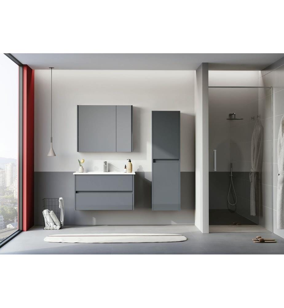 Meuble de salle de bain anthracite MDF PET 100 % brillant