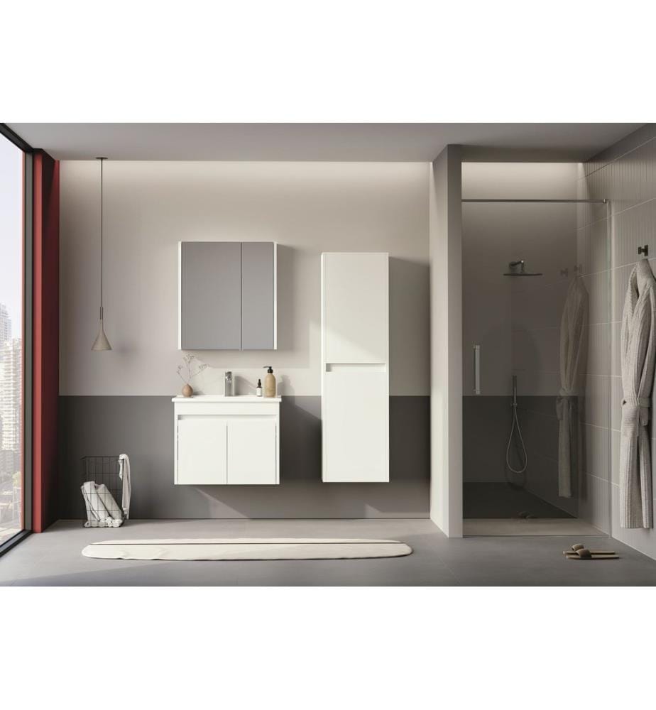 Meuble de salle de bain avec miroir blanc MDF PET 100 % brillant