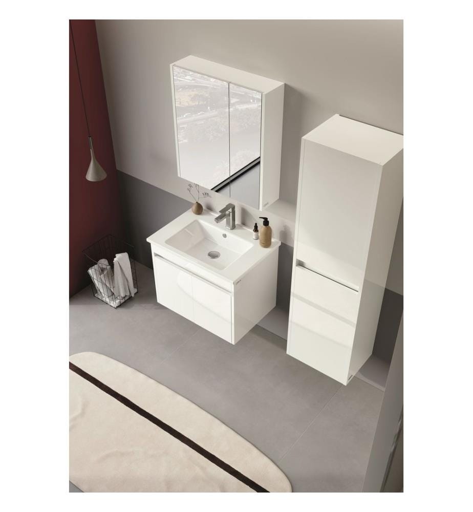 Meuble de salle de bain avec miroir blanc MDF PET 100 % brillant
