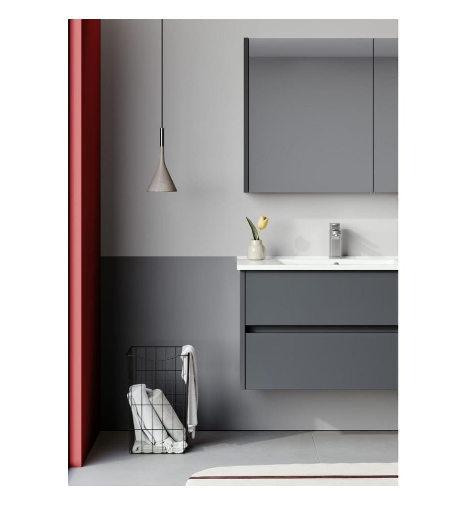 Badezimmerschrank mit Spiegel Grau Anthrazit 100 % glänzendes PET-MDF
