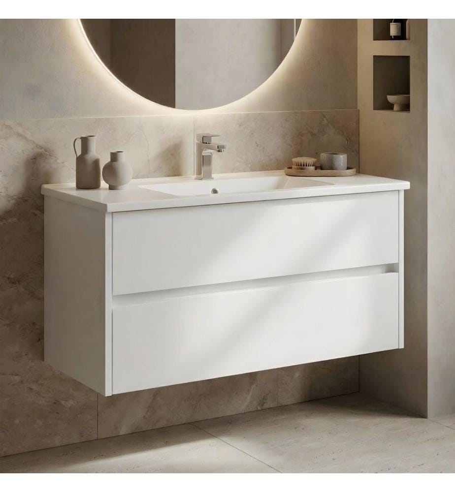 Meuble de salle de bain avec lavabo blanc MDF PET 100 % brillant