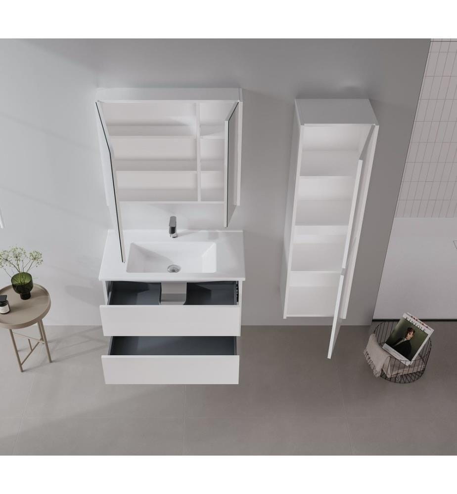 Meuble de salle de bain avec lavabo blanc MDF PET 100 % brillant