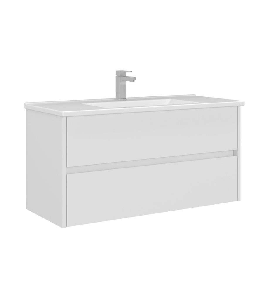 Meuble de salle de bain avec lavabo blanc MDF PET 100 % brillant