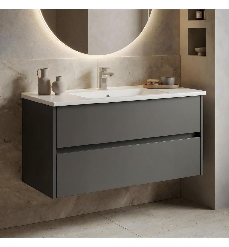 Meuble de salle de bain avec lavabo anthracite MDF PET 100 % brillant