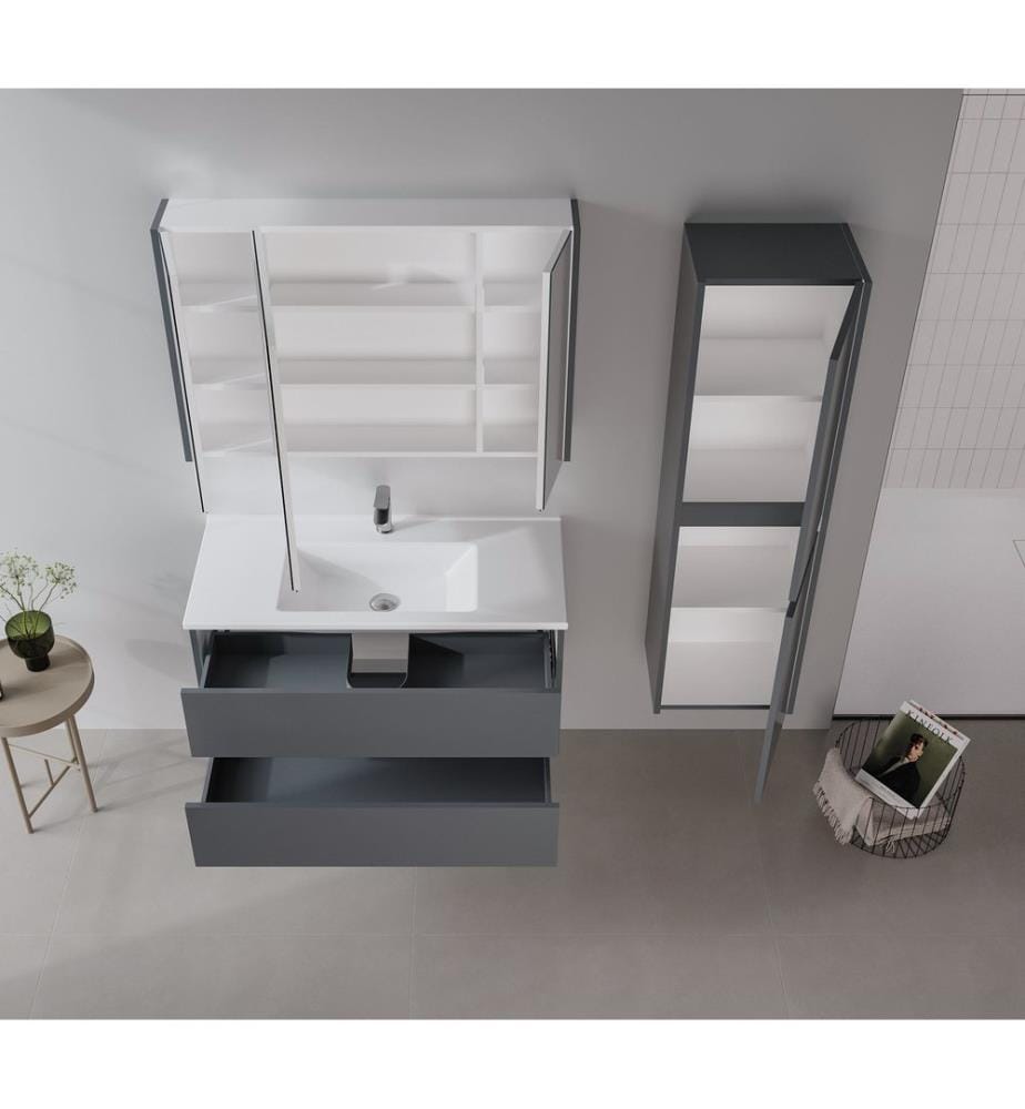 Meuble de salle de bain avec lavabo anthracite MDF PET 100 % brillant