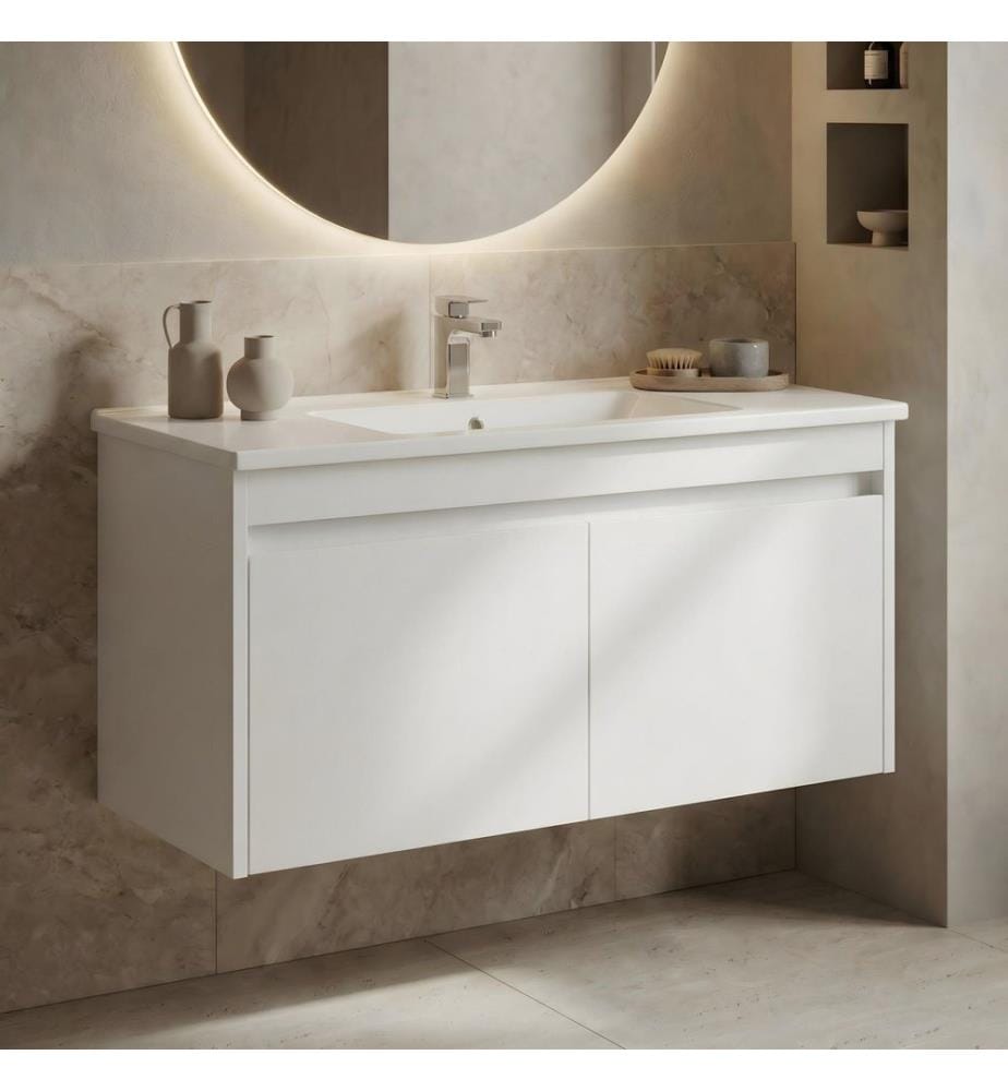 Meuble de salle de bain avec lavabo blanc MDF PET 100 % brillant