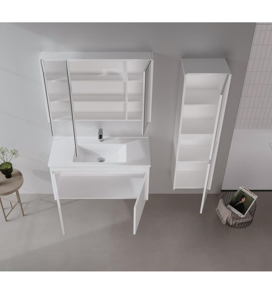 Meuble de salle de bain avec lavabo blanc MDF PET 100 % brillant