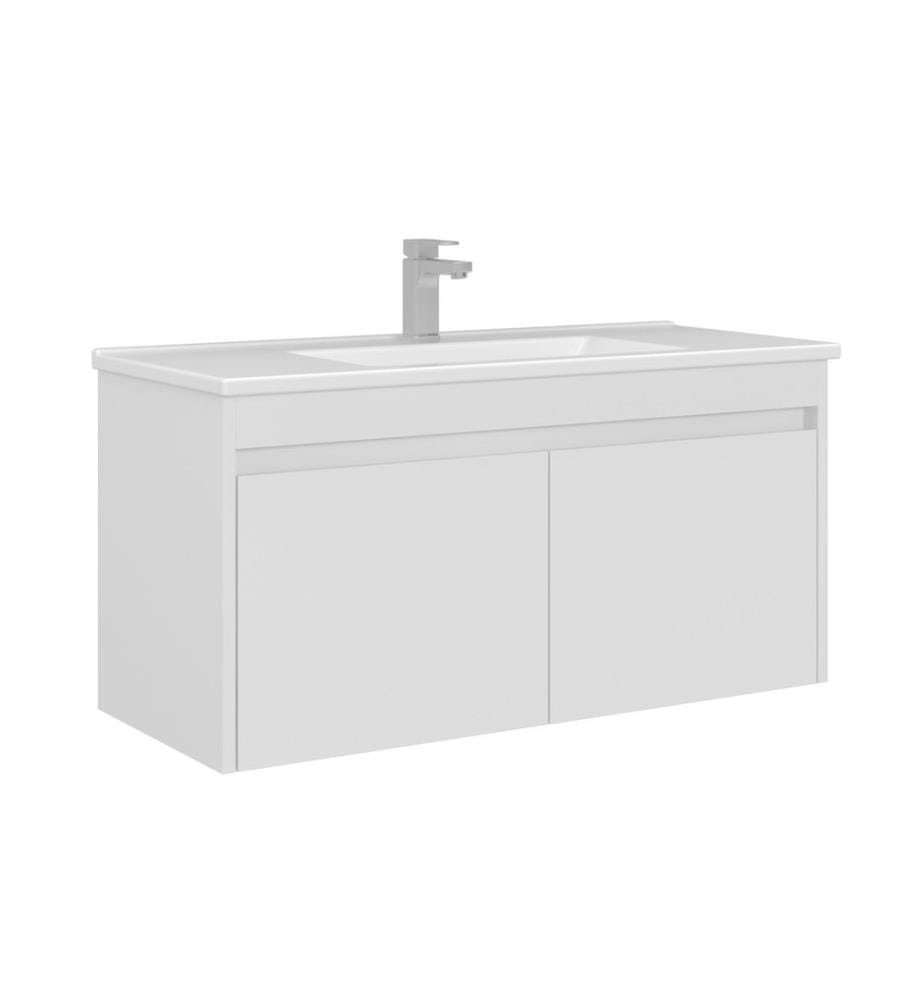 Meuble de salle de bain avec lavabo blanc MDF PET 100 % brillant