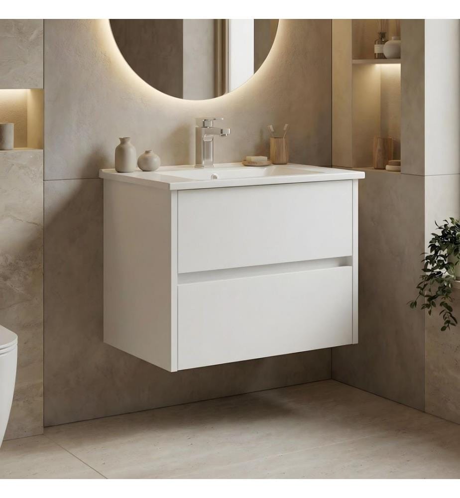 Meuble de salle de bain avec lavabo blanc MDF PET 100 % brillant