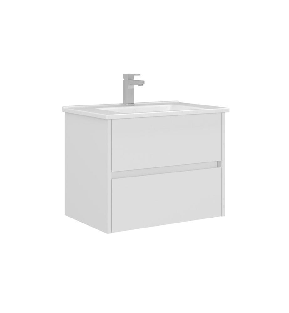 Meuble de salle de bain avec lavabo blanc MDF PET 100 % brillant