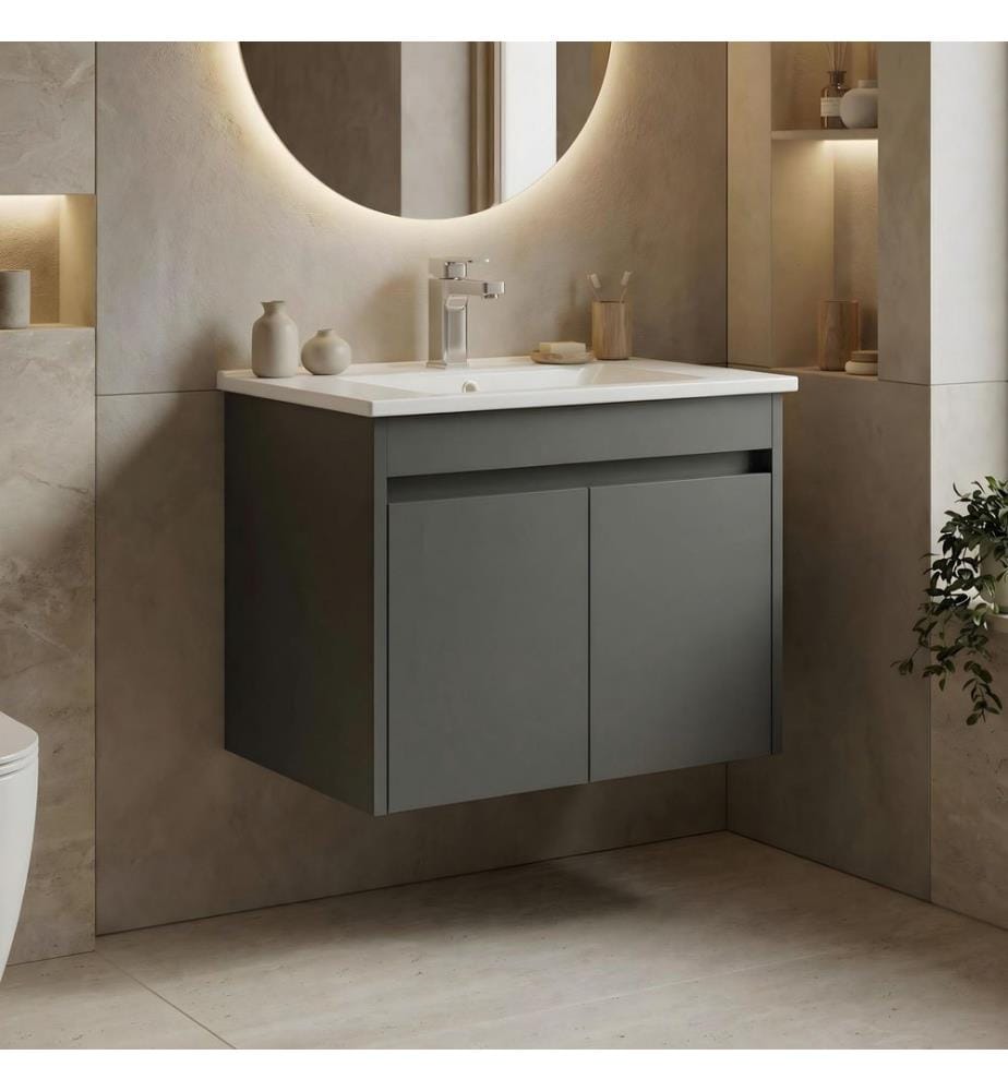 Meuble de salle de bain avec lavabo anthracite MDF PET 100 % brillant