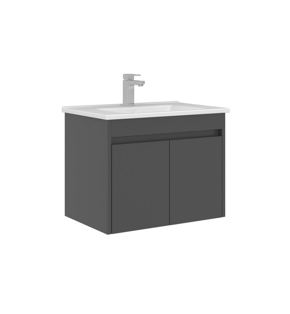 Meuble de salle de bain avec lavabo anthracite MDF PET 100 % brillant