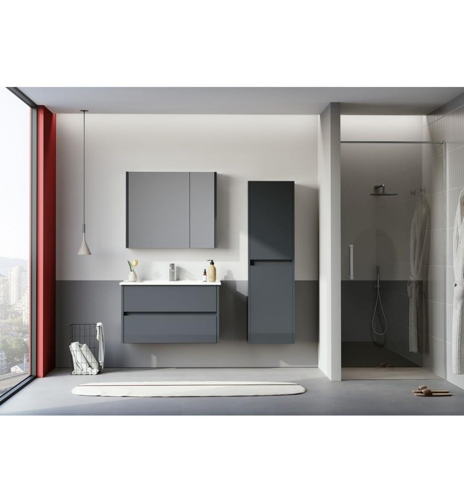 Meuble de salle de bain avec lavabo anthracite MDF PET 100 % brillant