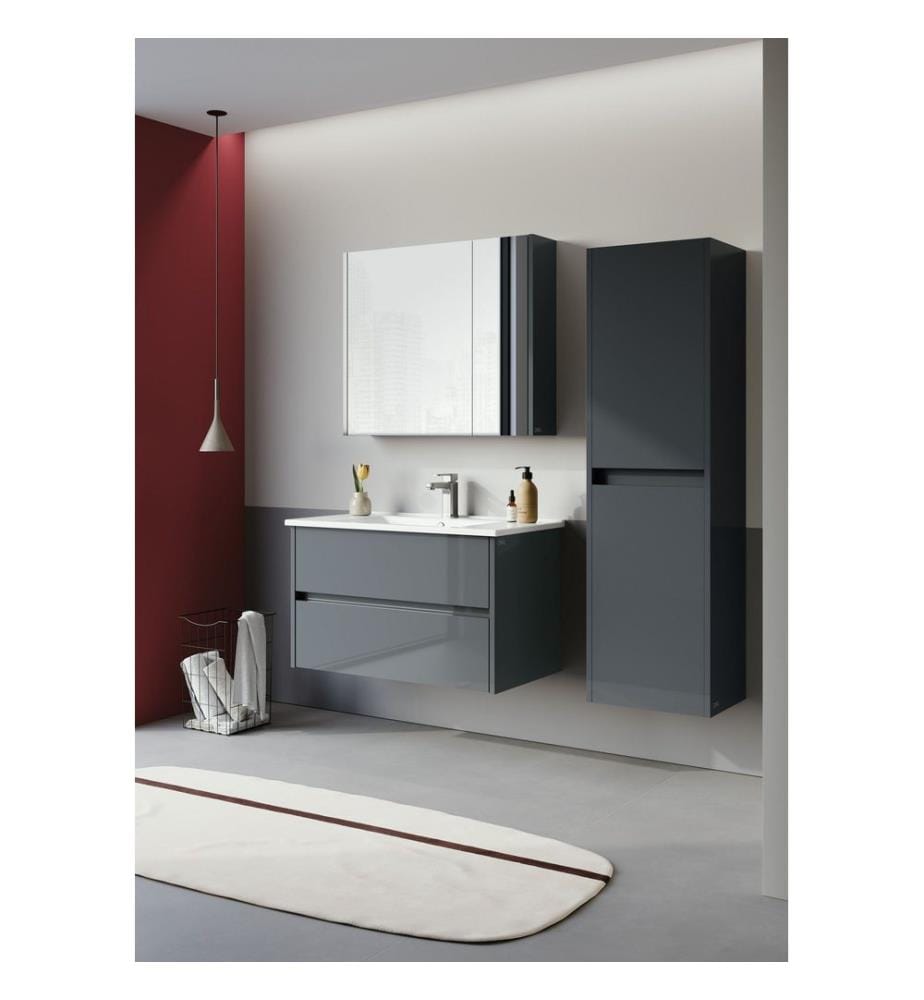 Meuble de salle de bain avec lavabo anthracite MDF PET 100 % brillant