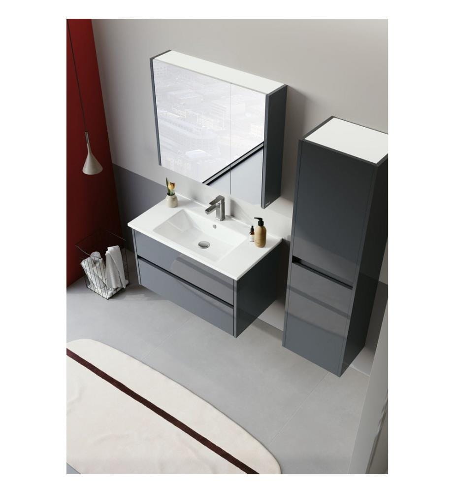 Meuble de salle de bain avec lavabo anthracite MDF PET 100 % brillant