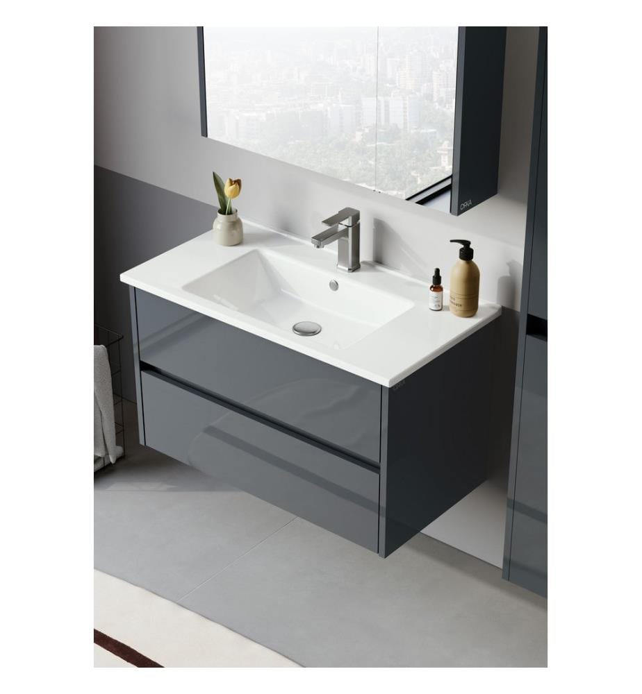 Meuble de salle de bain avec lavabo anthracite MDF PET 100 % brillant