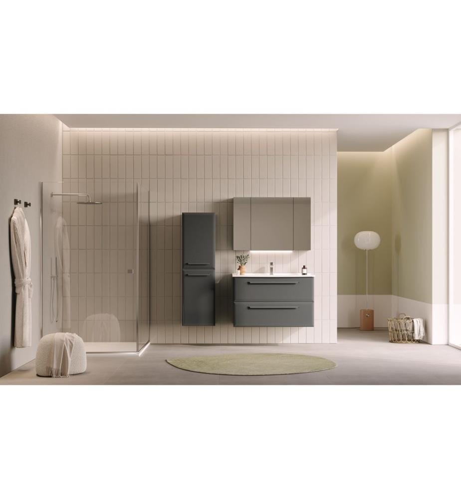 Meuble de salle de bain avec miroir anthracite MDF laqué brillant 100 %