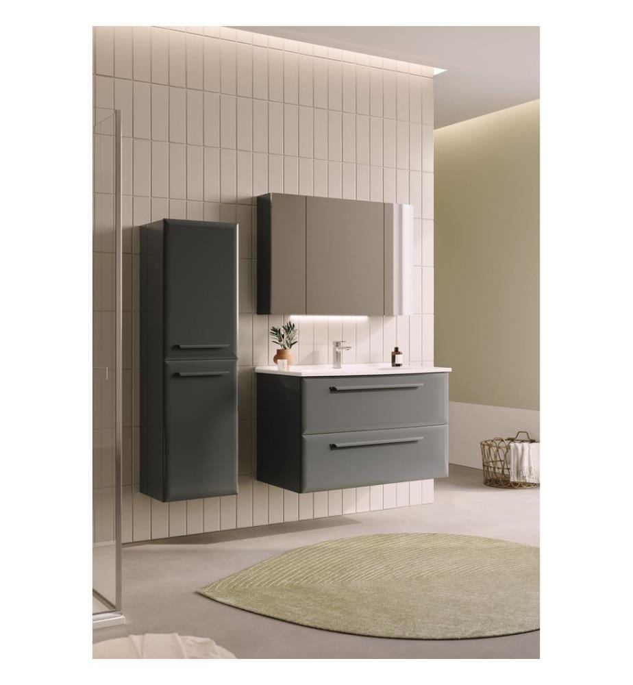 Meuble de salle de bain avec miroir anthracite MDF laqué brillant 100 %