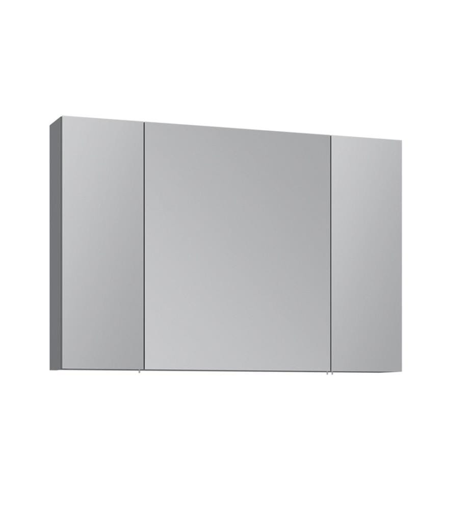 Meuble de salle de bain avec miroir gris MDF laqué brillant.