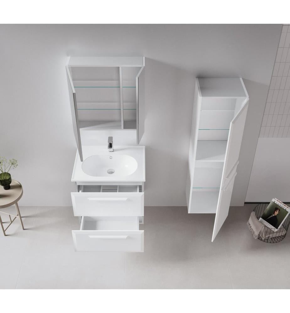 Meuble de salle de bain blanc MDF laqué brillant 100 %