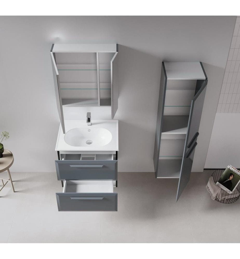 Meuble de salle de bain avec lavabo anthracite MDF laqué brillant 100 %