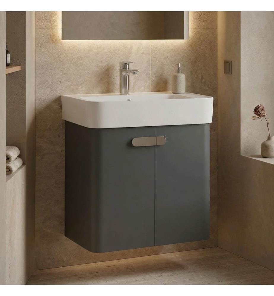 Meuble de salle de bain avec lavabo anthracite MDF laqué brillant 100 %