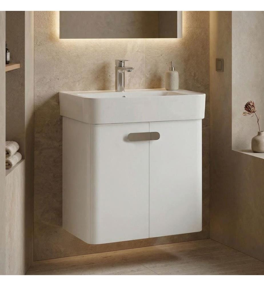Meuble de salle de bain avec lavabo blanc MDF laqué brillant 100 %