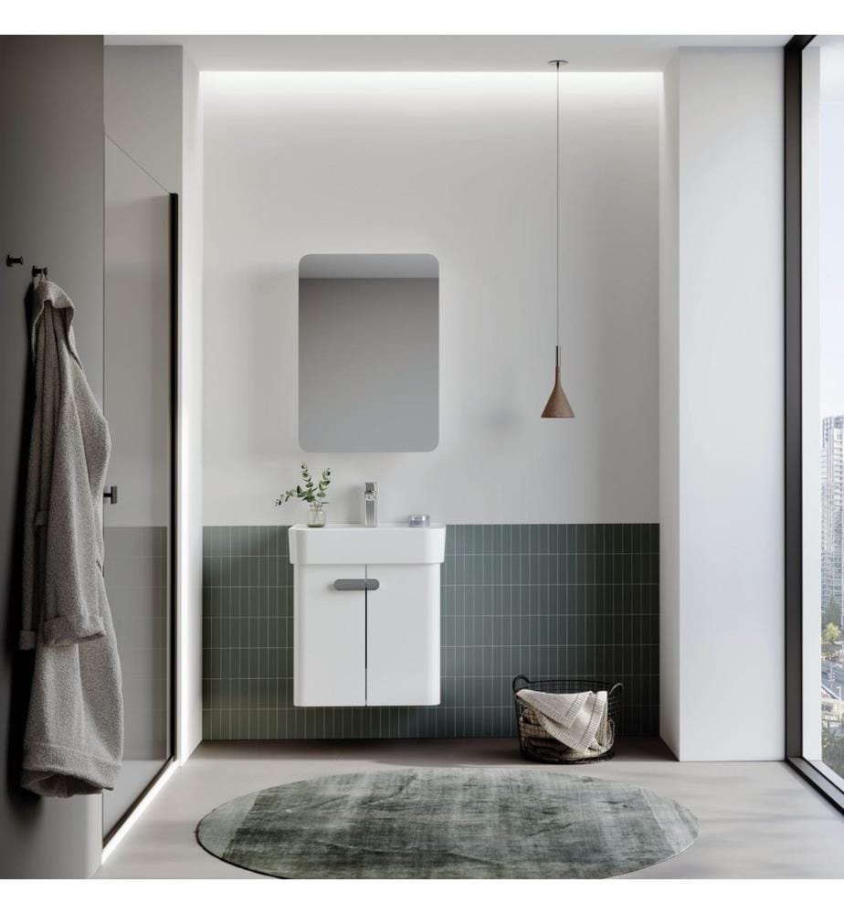 Meuble de salle de bain avec lavabo blanc MDF laqué brillant 100 %