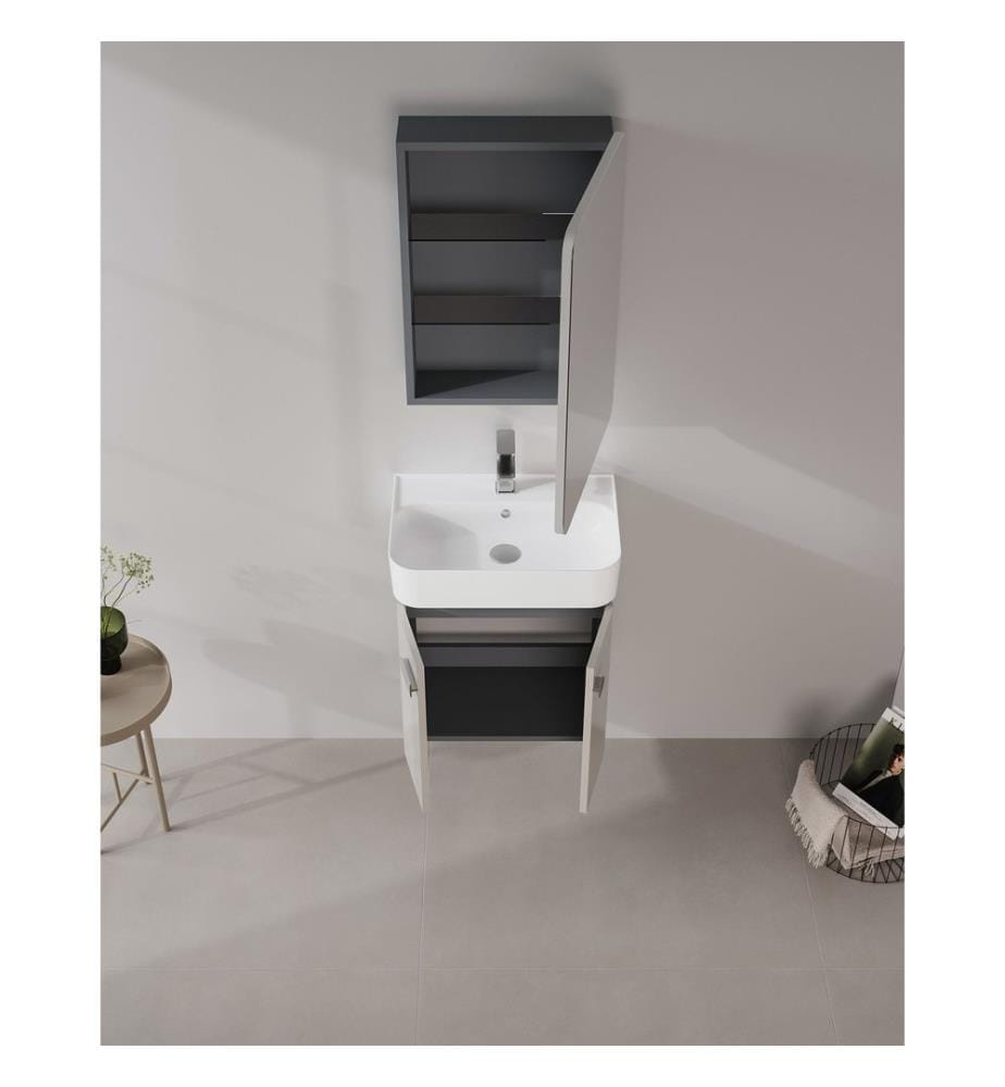 Meuble de salle de bain avec lavabo couleur vison MDF 100 % laqué brillant