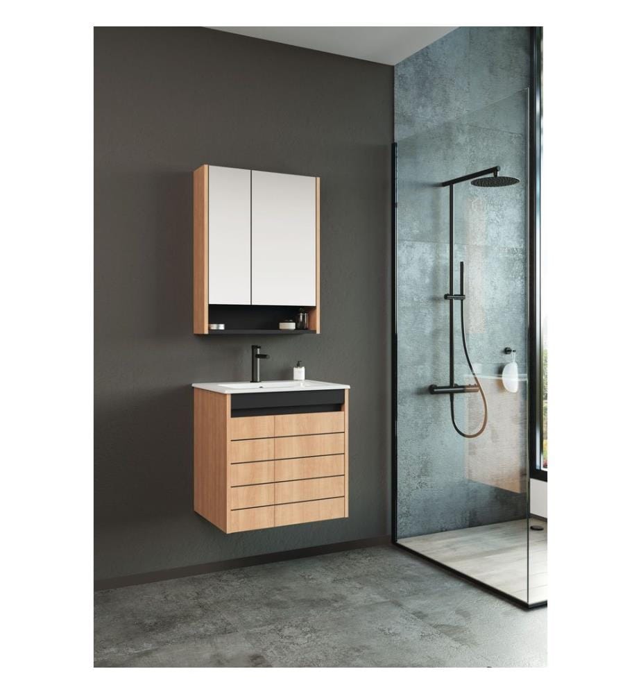Meuble de salle de bain avec lavabo noyer panneau de particules 100% recouvert de mélamine