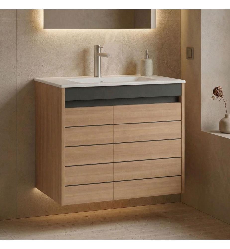 Badezimmerschrank mit Waschbecken Walnuss 100 % melaminbeschichtete Spanplatte
