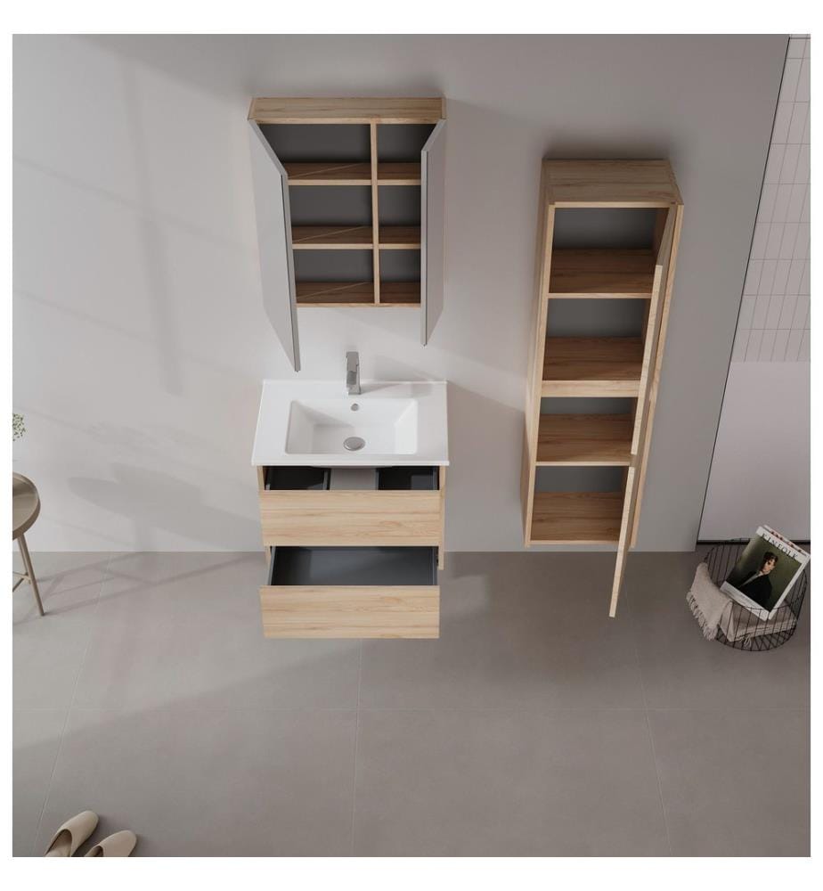 Meuble de salle de bain avec miroir chêne panneau de particules 100% recouvert de mélamine