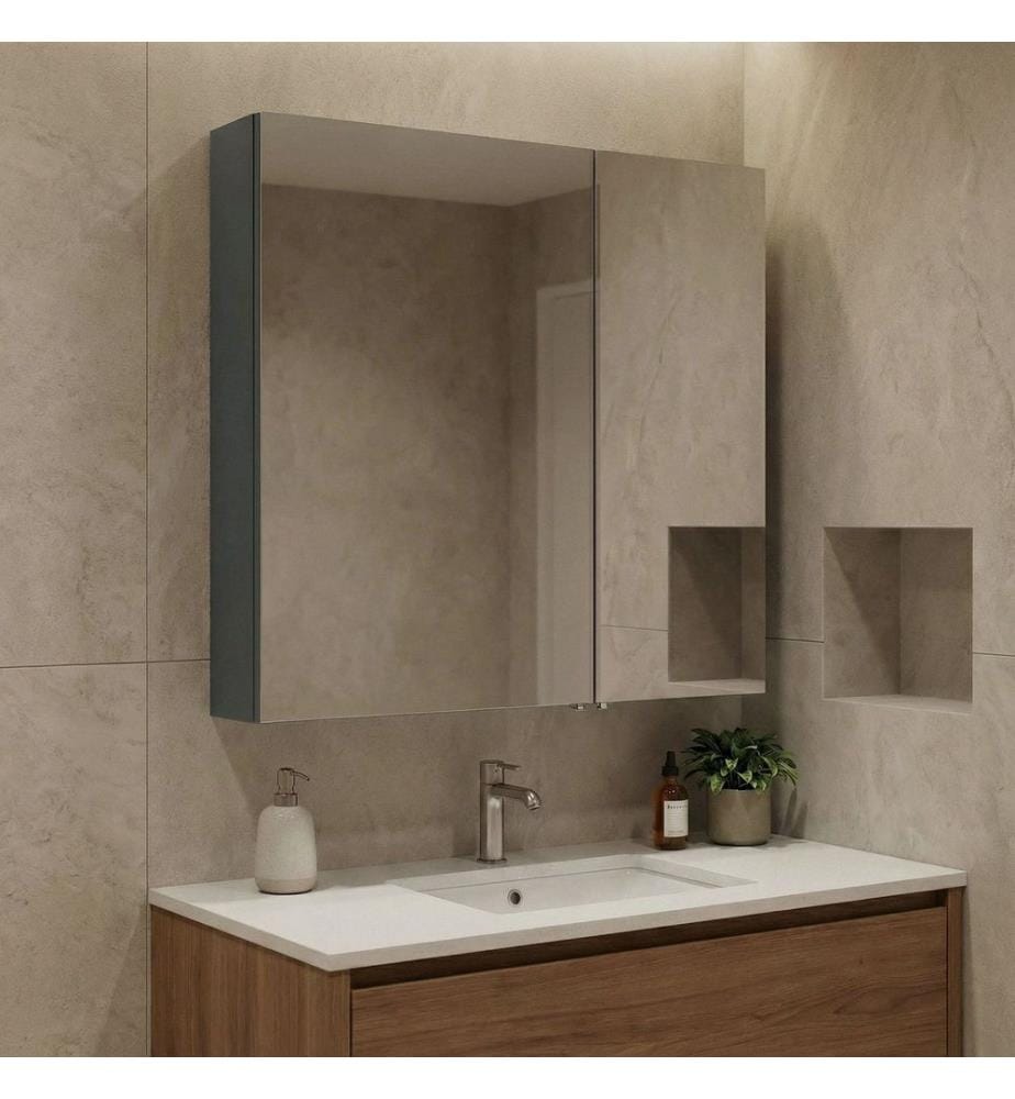 Badezimmerschrank mit Spiegel mattes Anthrazit 100 % melaminbeschichtete MDF-Platte