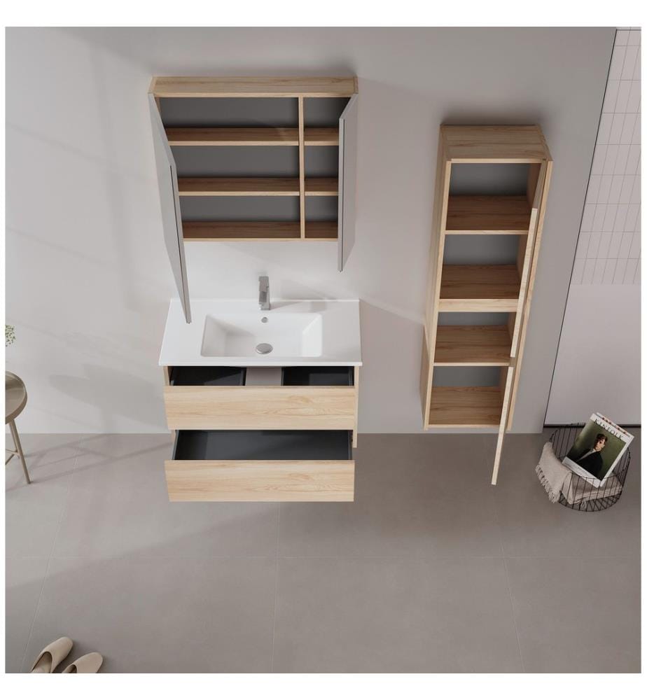 Meuble de salle de bain avec miroir chêne panneau de particules 100% recouvert de mélamine