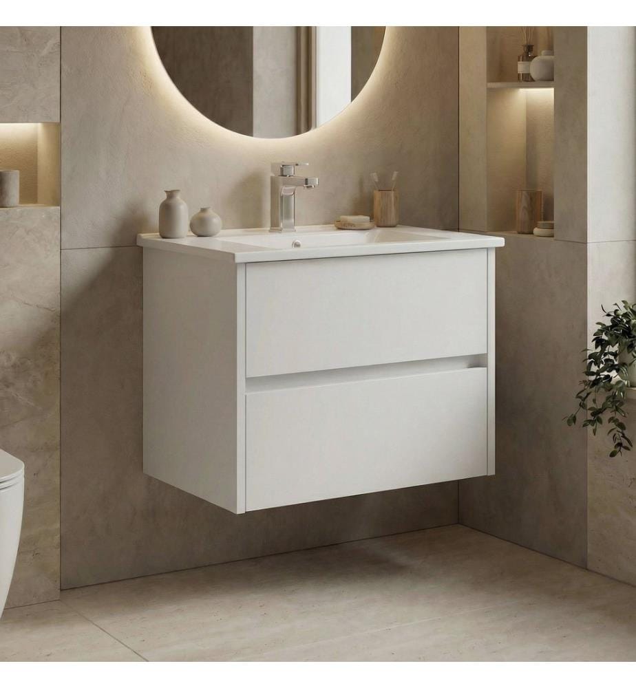 Meuble de salle de bain avec lavabo blanc mat MDF 100 % revêtu de mélamine