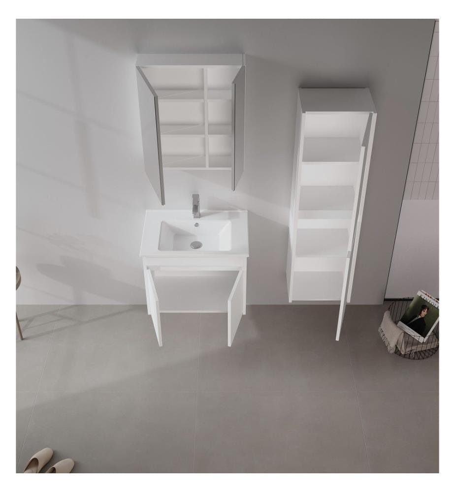 Meuble de salle de bain avec lavabo blanc mat MDF 100 % revêtu de mélamine