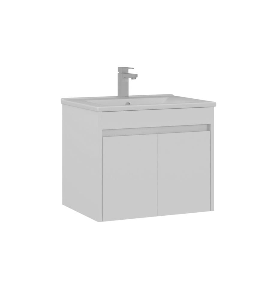 Meuble de salle de bain avec lavabo blanc mat MDF 100 % revêtu de mélamine