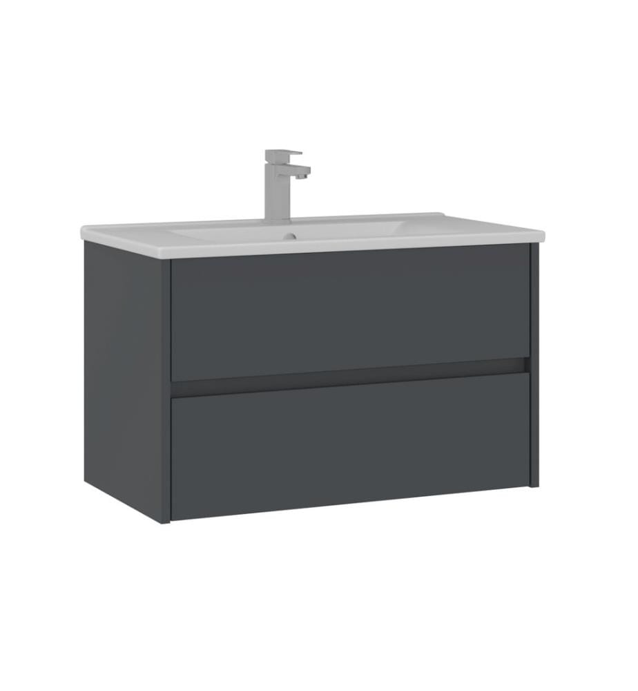 Badezimmerschrank mit Waschbecken mattes Anthrazit 100 % melaminbeschichtete MDF-Platte