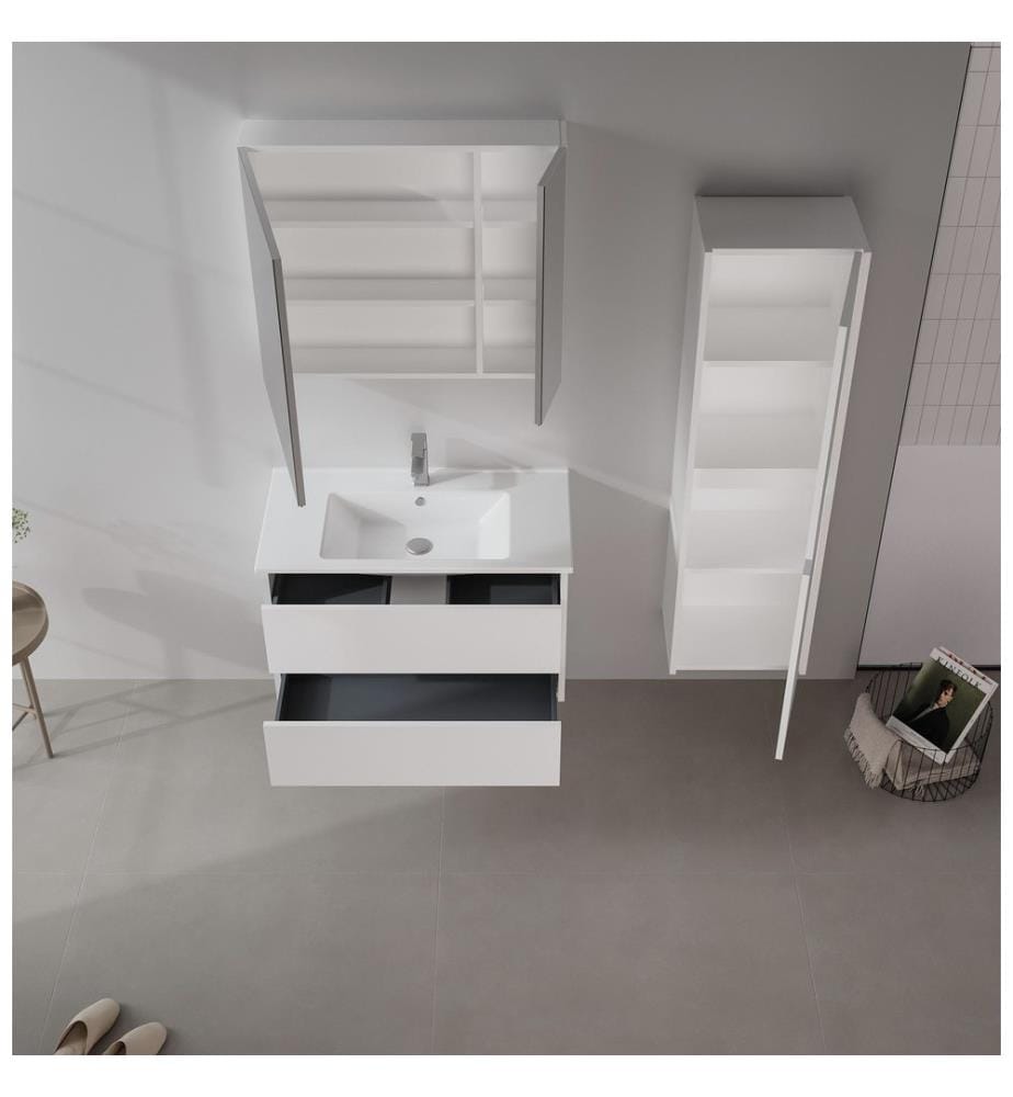 Badezimmerschrank mit Waschbecken mattweiss 100 % melaminbeschichtete MDF-Platte