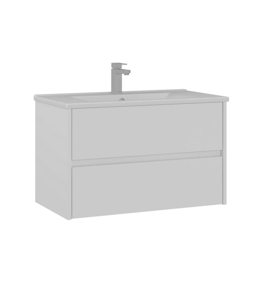 Badezimmerschrank mit Waschbecken mattweiss 100 % melaminbeschichtete MDF-Platte