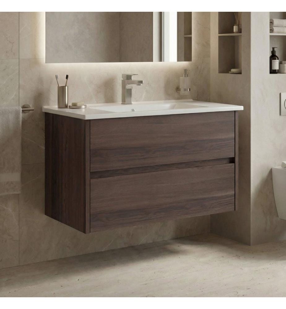 Badezimmerschrank mit Waschbecken Dunkelwalnuss 100 % melaminbeschichtete Spanplatte
